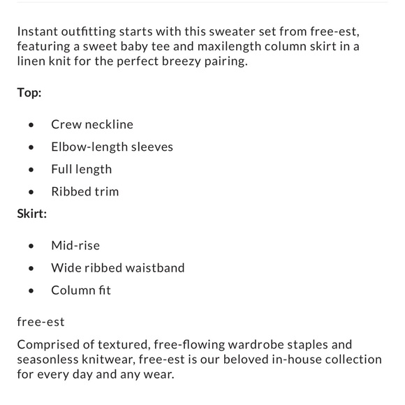 FREE PEOPLE Isabella Sweater Skirt Set, Lemongrass, NWT, sizes M & L - Picture 5 of 5